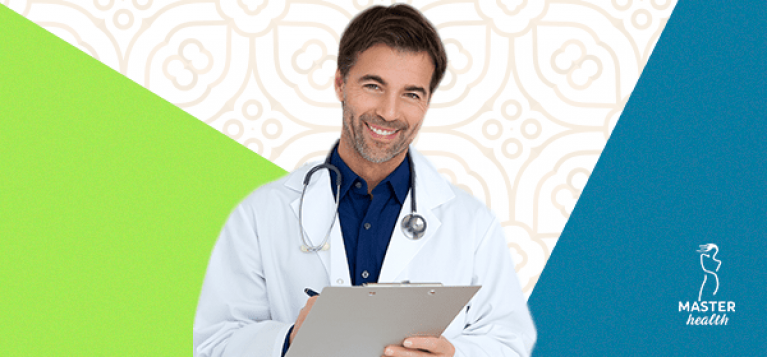 figura de um médico indicando que deve haver uma avaliação antes da redução de mamas