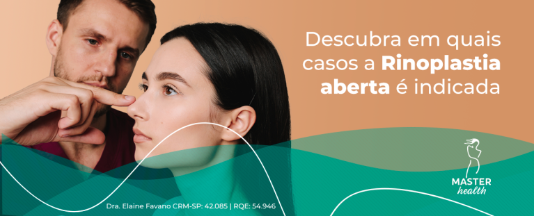Imagem mostrando o rosto de uma mulher de perfil, com um médico indicando para a ponta do nariz dela