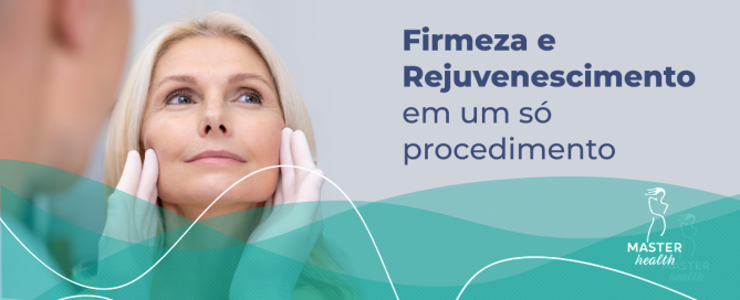 Imagem mostrando o rosto de uma mulher, com as mãos de um médico sobre o rosto dela